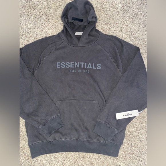 NWT ESSENTIALS FEAR OF GOD Off Black Waffle Knit Raglan Hoodie - Picture 2 of 7